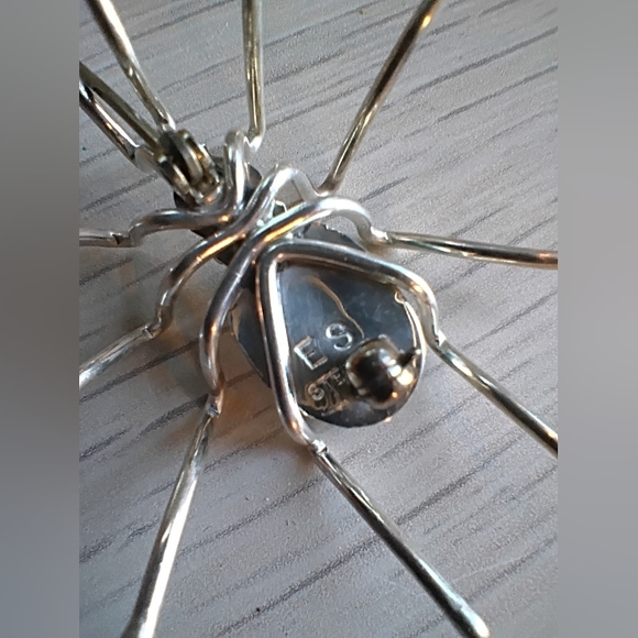 E. Spencer Navajo Sterling Silver Green Malachite Stone Spider Pin Brooch - Picture 5 of 7